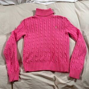 Ralph Lauren Sport Sweater Cable Knit Turtleneck Pink Women Small Cottagecore